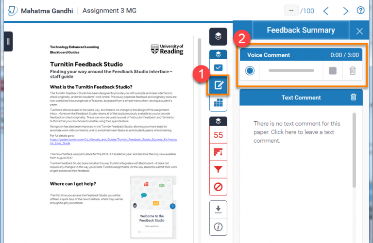 Turnitin Feedback Studio add audio feedback Blackboard Help for