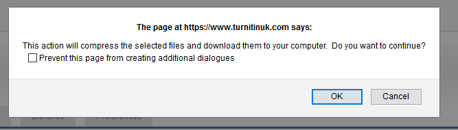 Turnitin Download message box