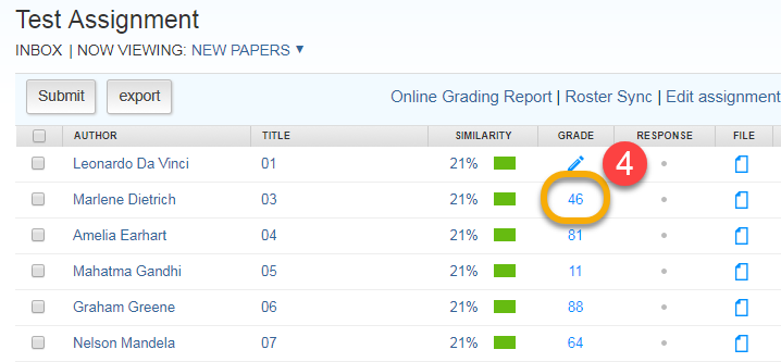 Assignment Inbox with graded and ungraded papers