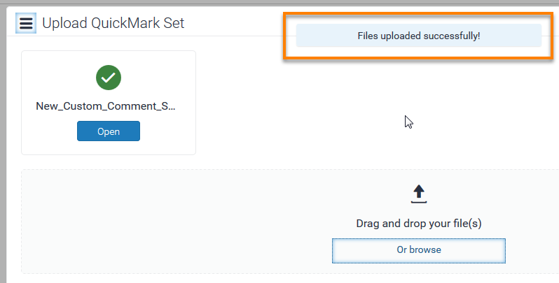 Upload QuickMark: Success message