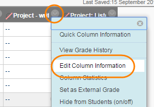 image showing the grace centre column menu open and the Edit Column Information option highlighted.