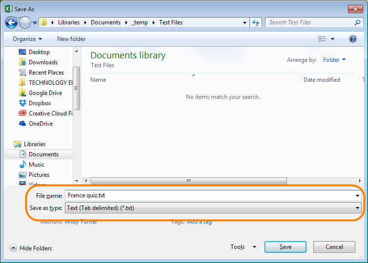 Showing saving of a document being saved as a .txt file