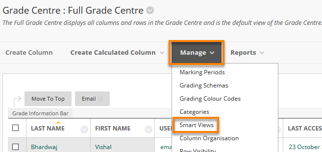 Showing point one in the Grade Centre view