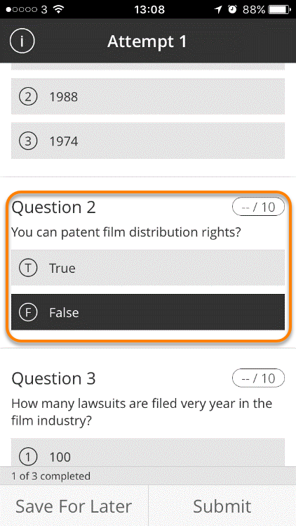 Example of a true or False question