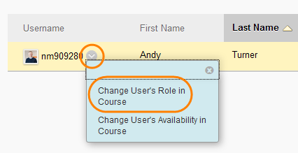 Drop down menu in course users, to change user's role