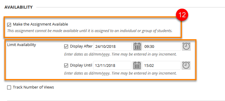 Assignment availability menu