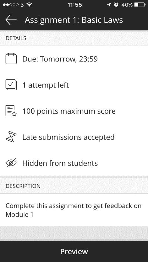 Assignment details screen