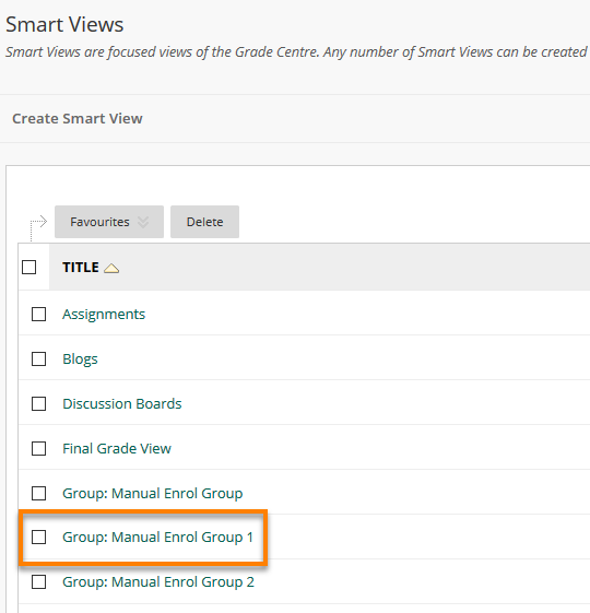 A list of Smart Views, group highlighted