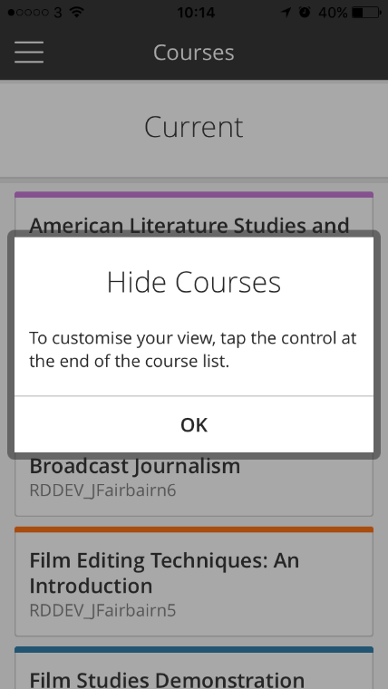 Hide courses prompt to allow you to organise your view better