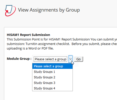 Turnitin Groups drop down menu