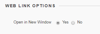 Weblink options to open in a new window or the same page