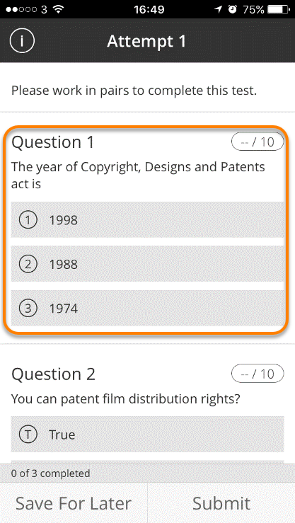 Example of a multiple choice question