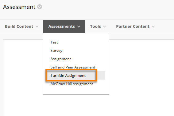 Turnitin Assignment selection in a content area