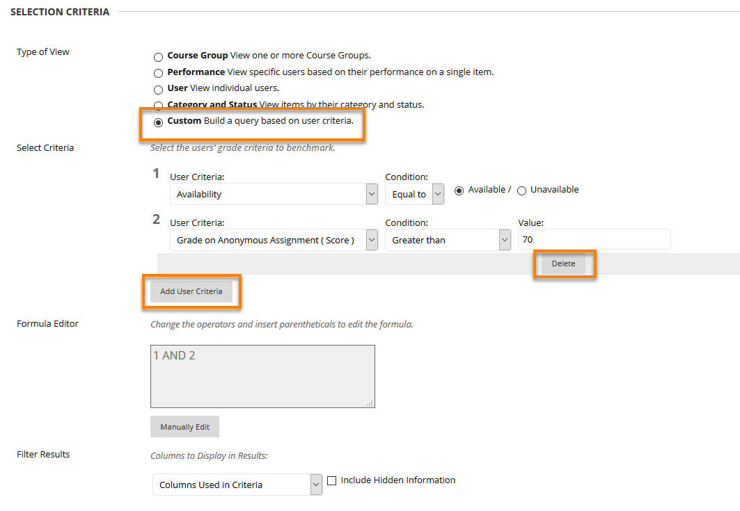 Custom Menu option for adding own criteria