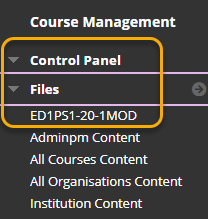 Showing the Course files in the Control panel area of the menu