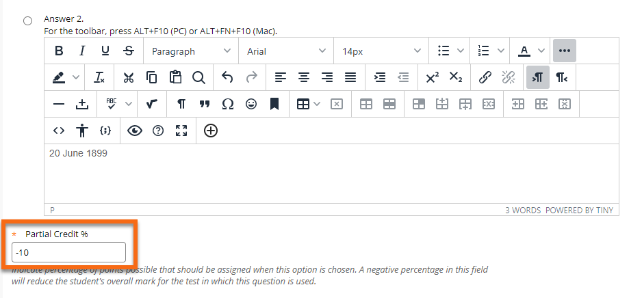Test answer text editor with Partial credit amount added
