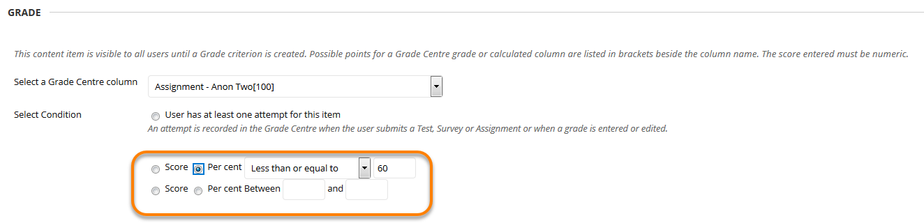 Using Adaptive Release Grade Select Condition , highlighting different scoring methods.