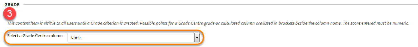 Using Adaptive Release Grade drop down menu to select grade centre column.