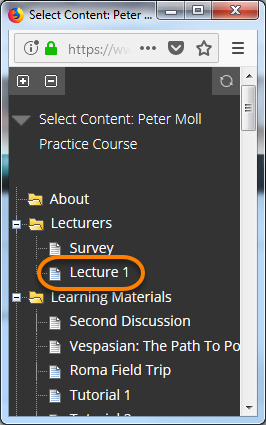 Course content pop-up window