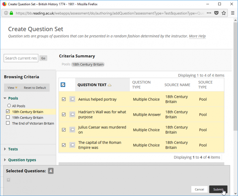 Blackboard Tests Reusable question pools Blackboard Help for Staff