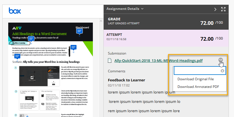 Submission preview screen with the option to downlaod the paper in the grading panel.