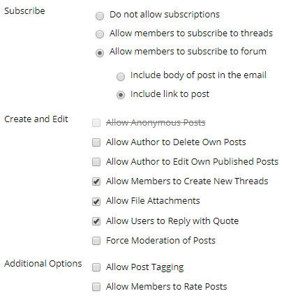 Forum settings - edit and subscribe