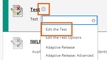 edit a Blackboard Test