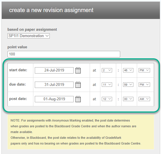 Choosing the dates for the revision assignment