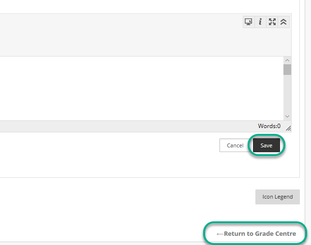 The save button in override marks area, and return to Grade Centre link