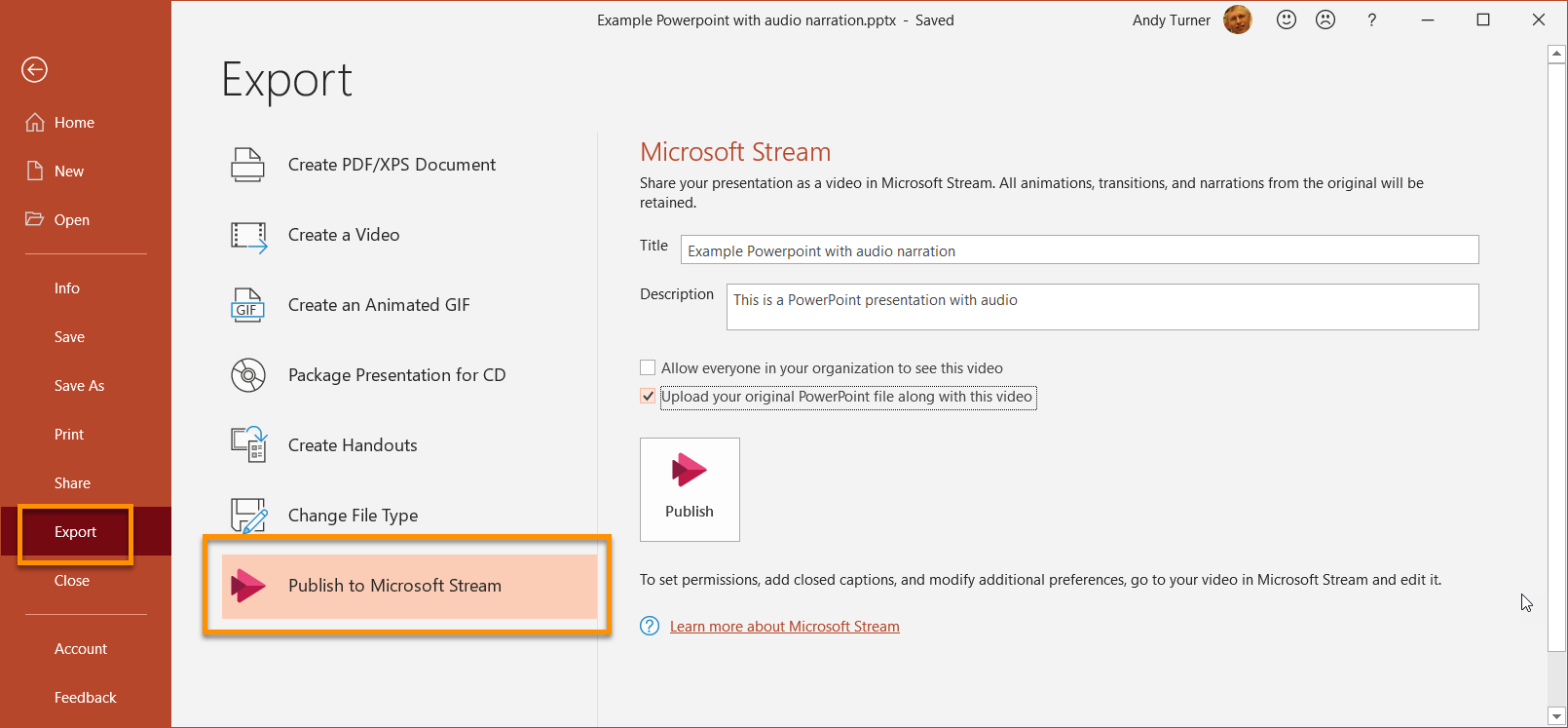 PowerPoint - Publish to Stream