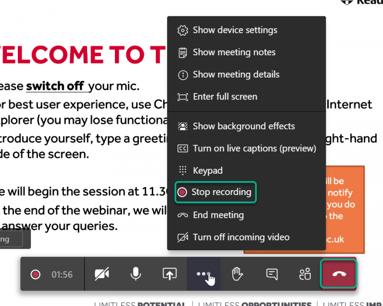 MS Teams Making a recording Blackboard Help for Staff University