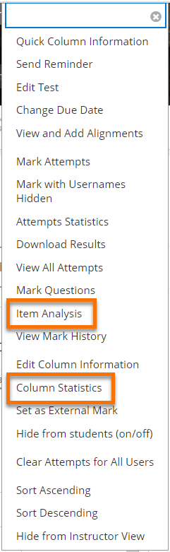 Test analysis options