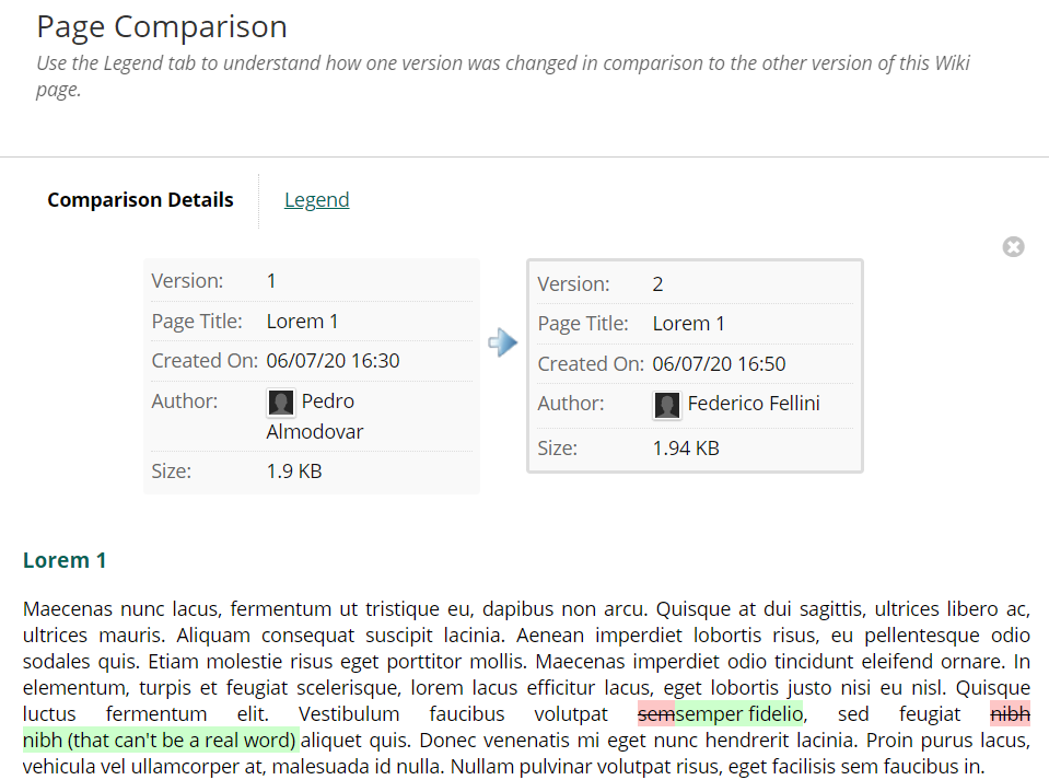 Wiki page comparison