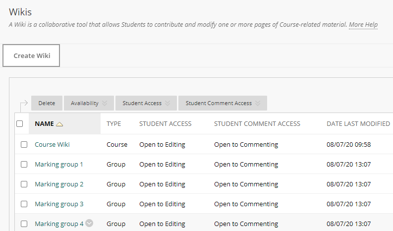 Wikis - Instructor view