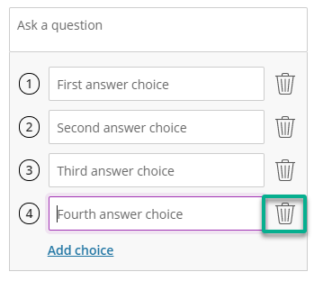 Showing how to delete the extra choice listed in the poll set up.