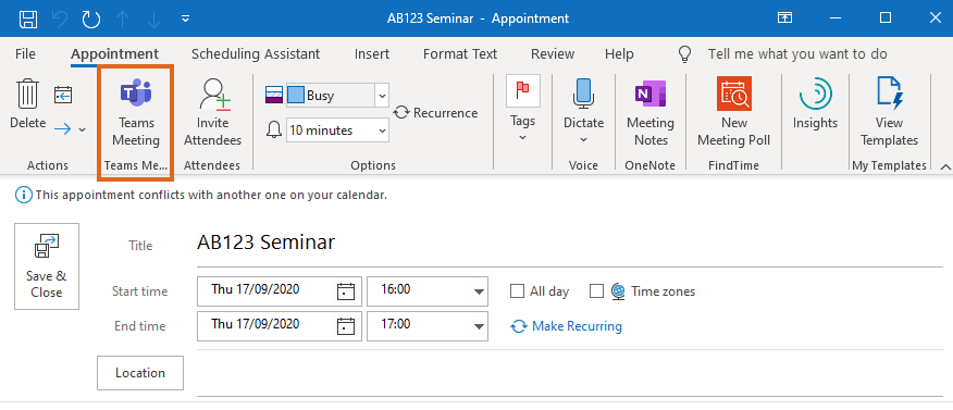 Add Teams Meeting link to an Outlook event