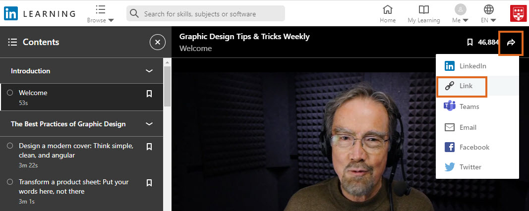 Linkedin Learning - share a link
