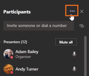 Teams - access the Participant list options