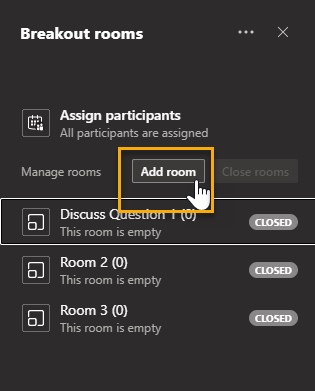 Screenshot show the option to Add Room highlighted
