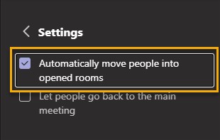 A screenshot showing the highlighted option 'Automatically move people into opened rooms' 