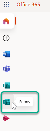 The forms app in the Office 365 tab