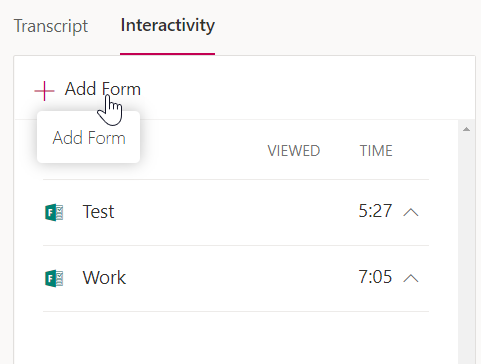 Showing the Add Form option. Picture also shows how other forms have been added at various timings in the video