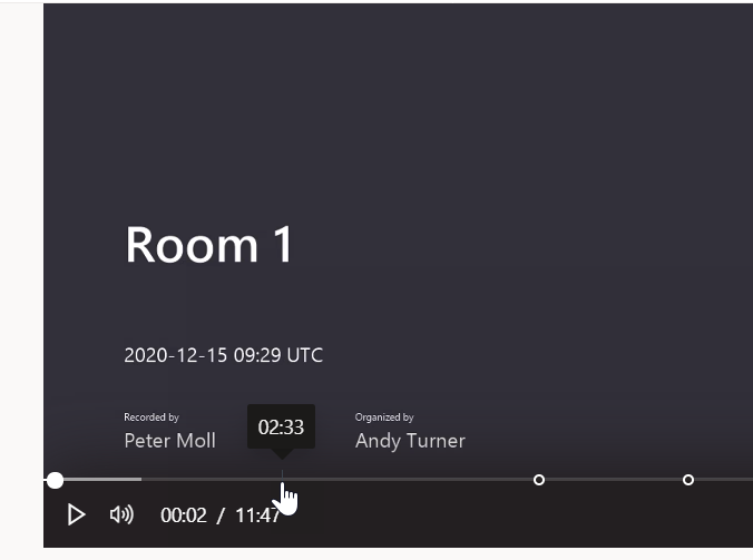 Showing video home screen and moving mouse along time line to correct time point for the quiz.