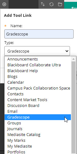 Add Gradescope Tool link to menu
