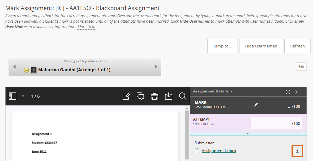 how to download submitted assignments on blackboard