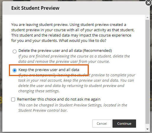 Exit Student Preview - keep data