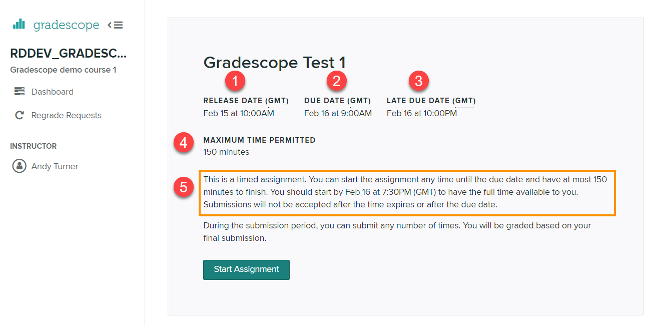 Gradescope assignment - student view