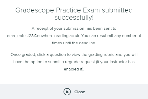 Gradescope on screen submission message