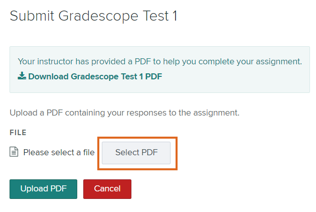 Select PDF to upload to Gradescope