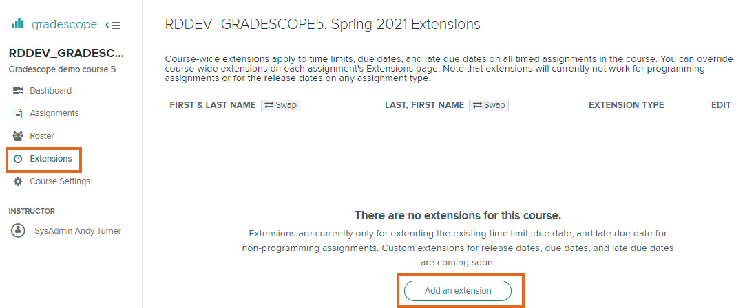 Add Extension at course level